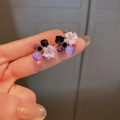 Kawaii Purple Flower Crystal Stud Earrings 🌸✨ | Adorable Korean Fashion Jewelry for Elegant Weddings & Parties! 💖