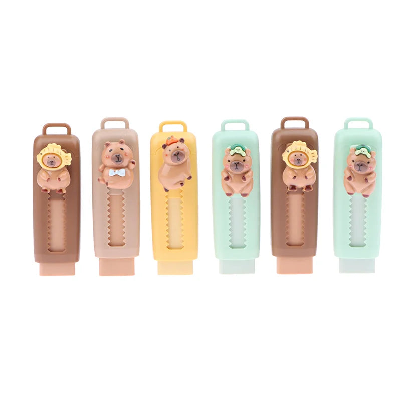 Kawaii Push Pull Capybara Eraser Cute Funny Pencil Rubber Kids Telescopic Eraser Office Supplies School Stationery Gift