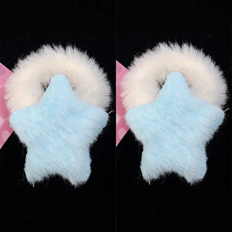 Kawaii Winter Furry Star Hair Ties 🌟✨ Cute Plush Scrunchies for Girls & Women - Colorful, Fashionable Fur Hair Bands! 🎀