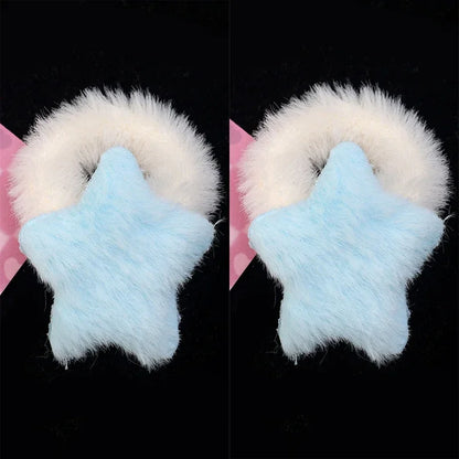 Kawaii Winter Furry Star Hair Ties 🌟✨ Cute Plush Scrunchies for Girls & Women - Colorful, Fashionable Fur Hair Bands! 🎀