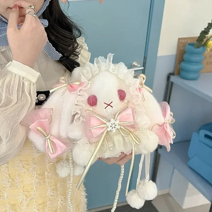 Kawaii Plush Rabbit Shoulder Bag 🐰✨ - Adorable Lace Bow Doll Purse for Fashionable Princesses! 🌸💖