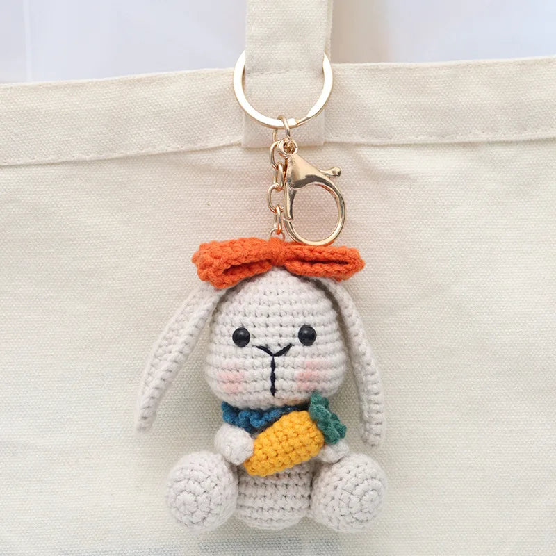 Handmade Knitted Rabbit Keychain Plush Ornament Cute Crochet Bunny Pendant 🧶🐰🎀
