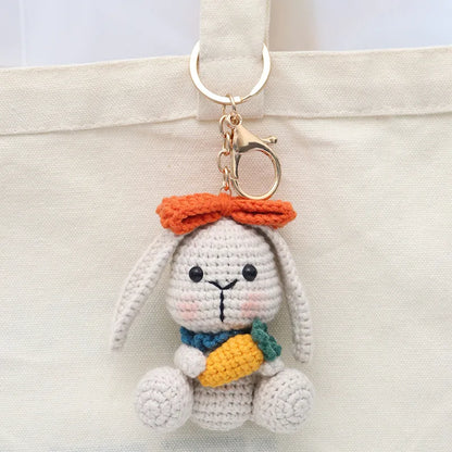 Handmade Knitted Rabbit Keychain Plush Ornament Cute Crochet Bunny Pendant 🧶🐰🎀