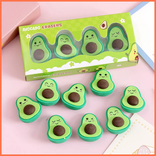 🍏✨ Adorable Avocado Friends: 4-Piece Fun Eraser Set for Kids! 🌟🥑