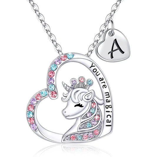 ✨ Kawaii Unicorn Initial Necklace 🦄 - Magical Horse Pendant for Girls 🎉 Perfect Birthday Gift! 🌈