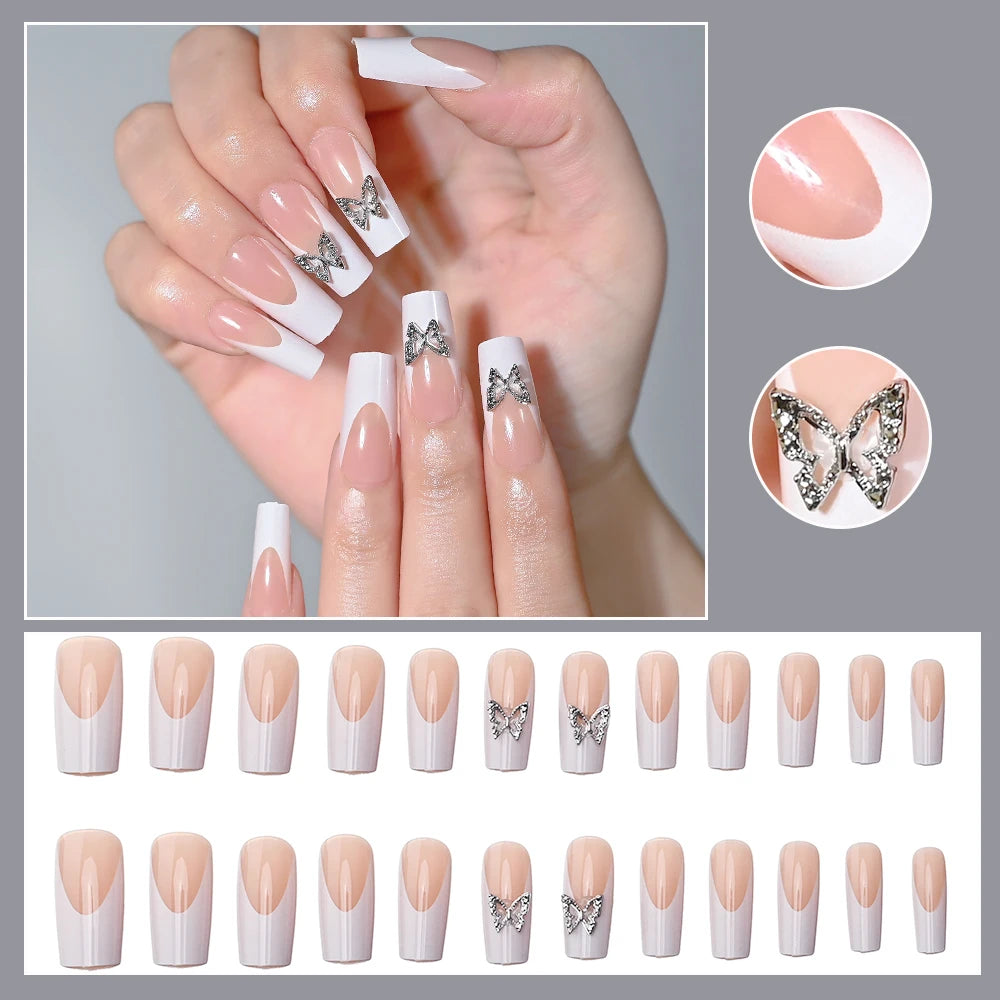 Kawaii Blush Pink 3D Bowknot & Pearl Press-On Nails 💖✨ | 24pcs Adorable Fake Nail Tips for Cute DIY Manicures!