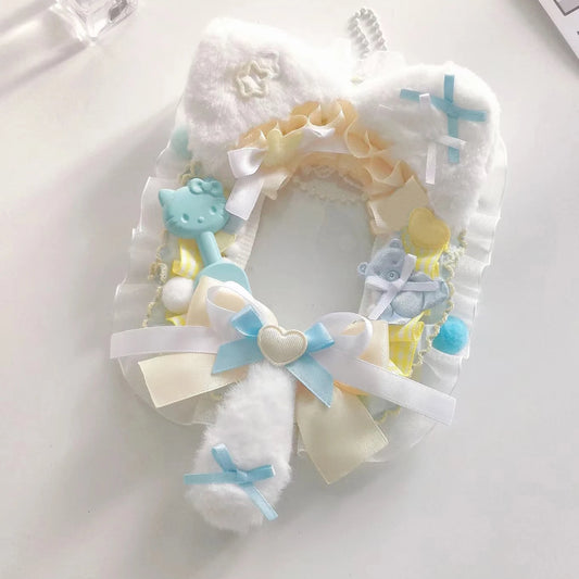 Kawaii Photocard Holder Blue Yellow  Lace Toploader Handmade Plush Top Loader Kpop 3 Inch Poca Sleeves Horizontal Decor