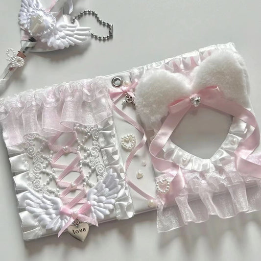 Pink Lace ID Card Holder With Ribbon Decor Photocard Binder 🌸 Cute Sleeve