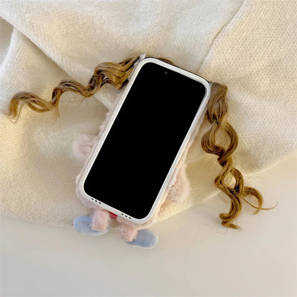 Kawaii Fluffy Cartoon Hair Girls iPhone Phone Case 🌈✨ Cute Plush Cover for iPhone 15/14/13/12/11 Pro Max!