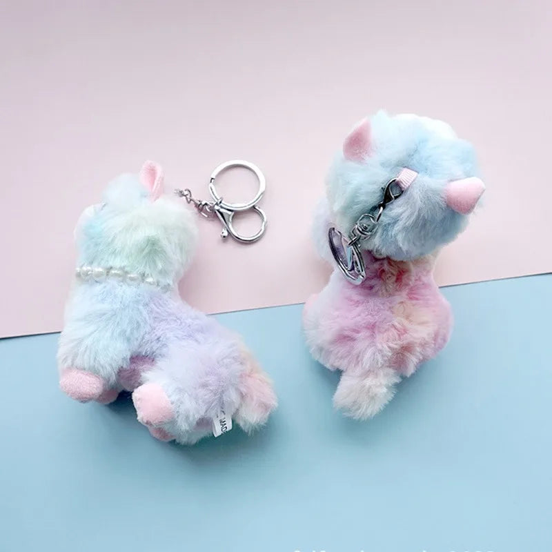 Kawaii Plush Alpaca Keychain 🦙✨ - Adorable Rainbow Animal Bag Charm for Women 🎒💕