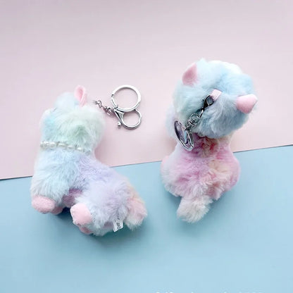 Kawaii Plush Alpaca Keychain 🦙✨ - Adorable Rainbow Animal Bag Charm for Women 🎒💕