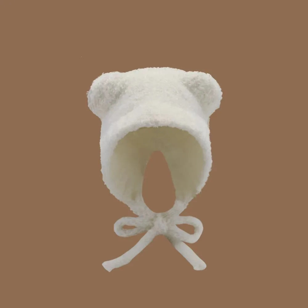 Kawaii Bear Ear Knitted Wool Hat 🐻❄️ | Cozy Winter Bomber Cap with Lace-Up Design for Warmth!