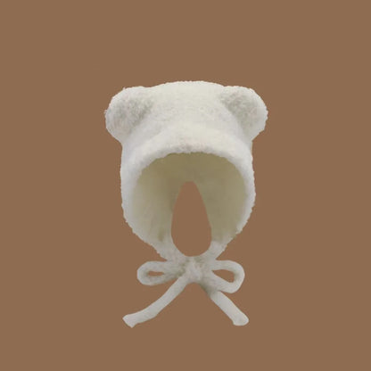 Kawaii Bear Ear Knitted Wool Hat 🐻❄️ | Cozy Winter Bomber Cap with Lace-Up Design for Warmth!
