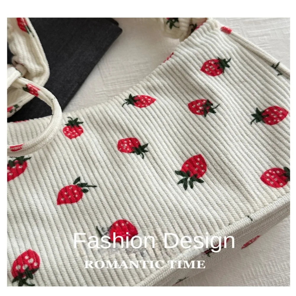 ✨Berry Sweet Corduroy Tote 🍓🌈 - Trendy Y2K Large Capacity Shoulder Bag for Stylish Girls! 👜💕 - Pixie Quill