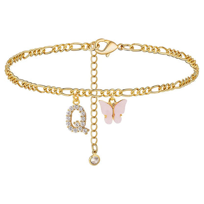 Kawaii Butterfly Initial A-Z Anklets 🌈✨ Waterproof Leg Chains for Trendy Girls | Cute Jewelry Gift for Parties 🦋💖