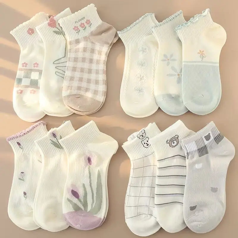 ✨Cute & Colorful 5-Pair Ankle Sock Set for Fun-Loving Girls! 🌸🎀 - Pixie Quill