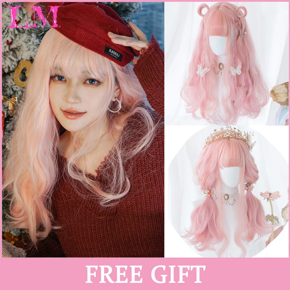 Kawaii Ombre Pink Wavy Wig 💖✨ | Heat Resistant Hair for Cosplay & Daily Fun! 🎀🌸