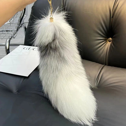 Long Real Fox Fur Tail Keychain Pendant For Women Cosplay Cute Wolf Tail 40cm 🦊✨🐾
