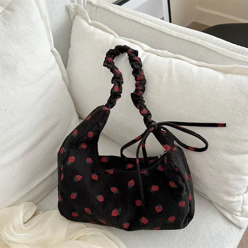 🍓Cute Corduroy Strawberry Shoulder Bag 🌟 Soft & Versatile Crossbody for Trendy Students! 💖 - Pixie Quill