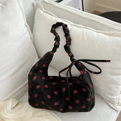 🍓Cute Corduroy Strawberry Shoulder Bag 🌟 Soft & Versatile Crossbody for Trendy Students! 💖 - Pixie Quill