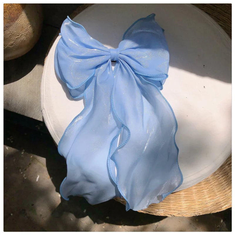 ✨Sweet Blue Satin Bowknot Hair Clip 🎀 Big Ribbon Barrette for Adorable Hairstyles 💖