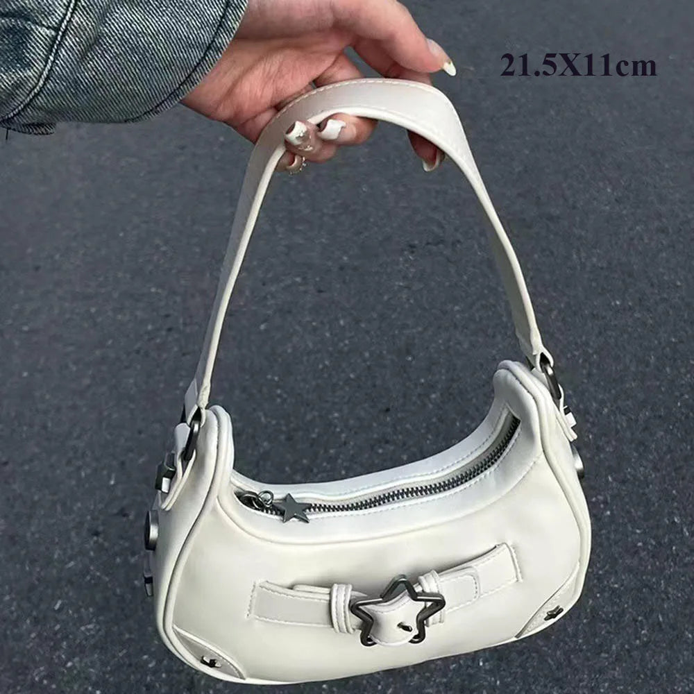 Splicing Hit Color Handbag Niche Design Chain Cowboy Handbag Star American Retro Itabag Y2k Shoulder Bag 2023 New Women'S Bag