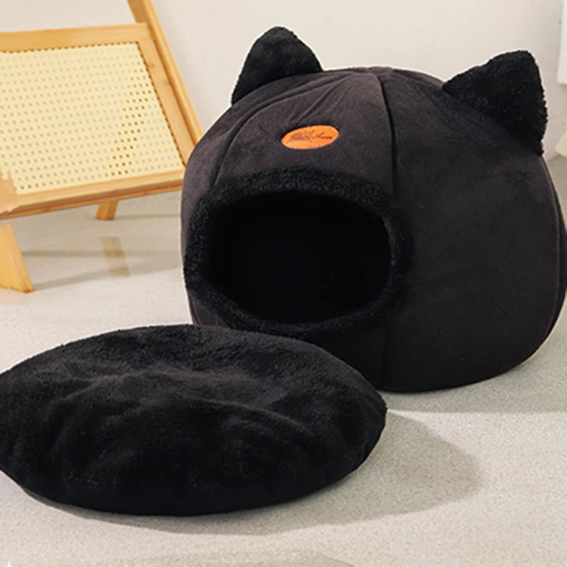 Kawaii Cozy Winter Cat Cave 🐾🌙 | Soft Cotton Pet Bed for Cats & Small Dogs 🏡✨