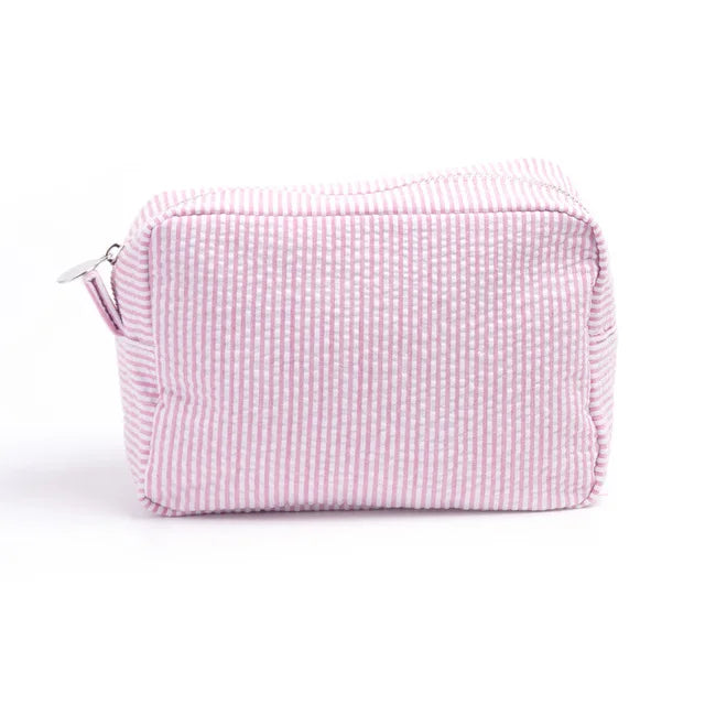 Kawaii Personalized Seersucker Makeup Bag 🎀✨ | Custom Embroidered Name | Cute Bridesmaid Gift 💖💄