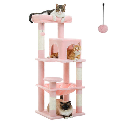 Five Level Cat Tree For Indoor Cats With Metal Frame And Cozy Big Top Perch, Adorable Hammock Condo 😺🐾