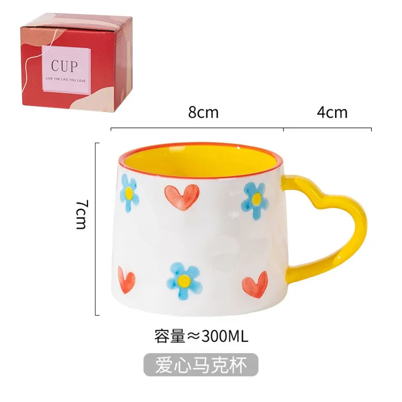 Kawaii 300ml Handmade Ceramic Mug ☕💖 Cute Couples Cup for Coffee & Tea 🎉 Perfect Gift for Mother's Day & Weddings! 🌸