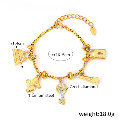 Kawaii 316L Stainless Steel Heart Charm Bracelet 💖✨ - 18k Gold-Plated with Sparkling Zircon Pendants! 🌟💕