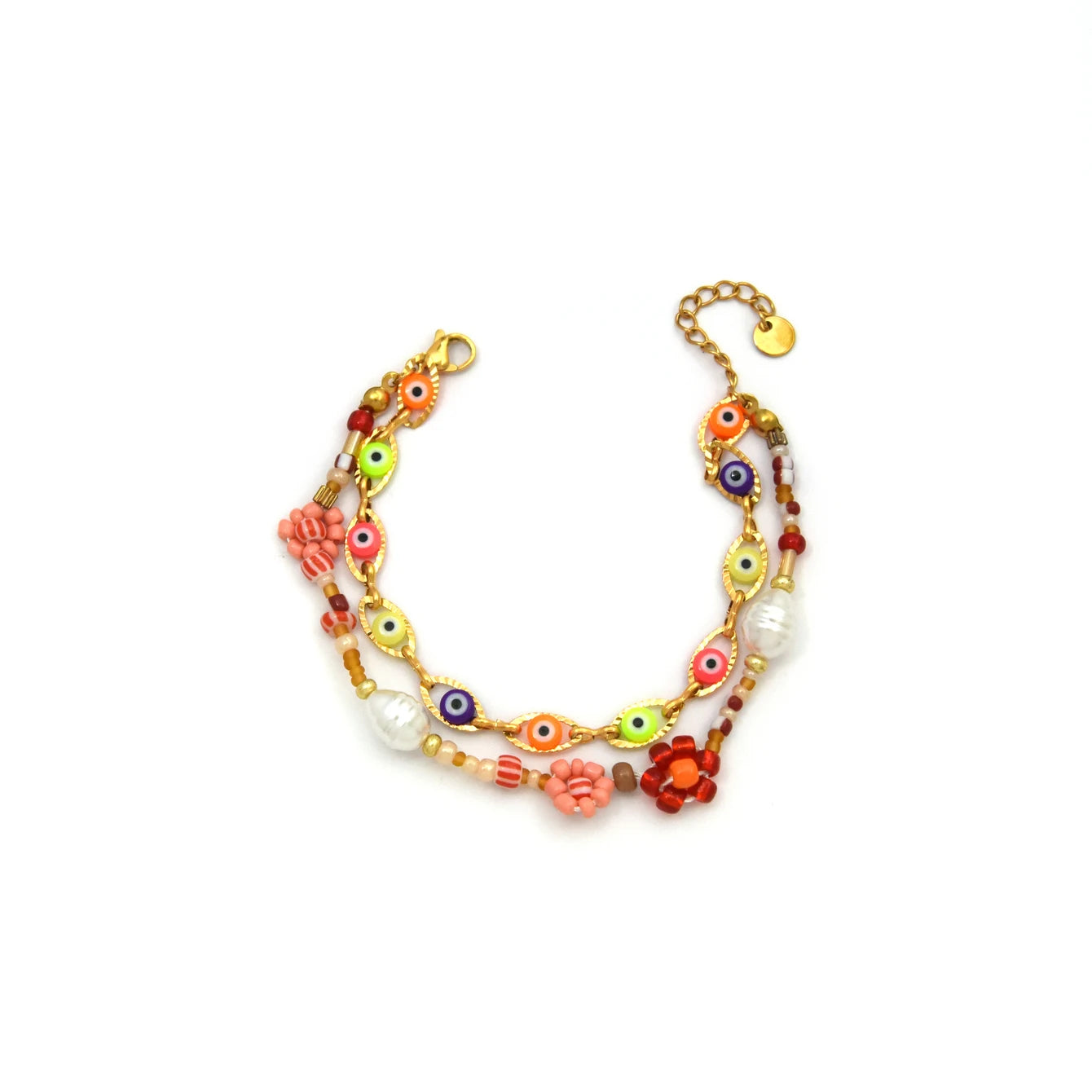 Stainless Steel Evil Eye Pearl Double Layer Bracelet For Women Enamel Rice Beads Jewelry With Lucky Turkish Charm 🧿✨💎