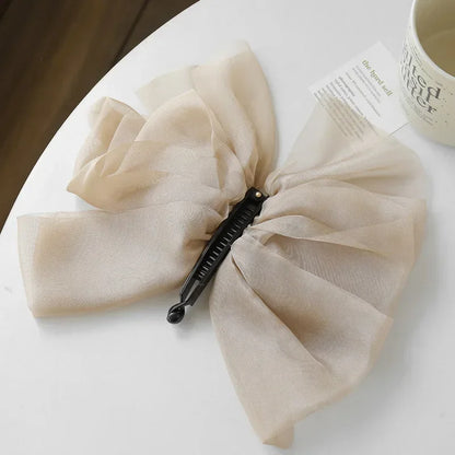 Charming Chiffon Bow Banana Clip 🎀✨ for High Ponytails – Vintage Style Hair Accessory 🐒🌸 - Pixie Quill