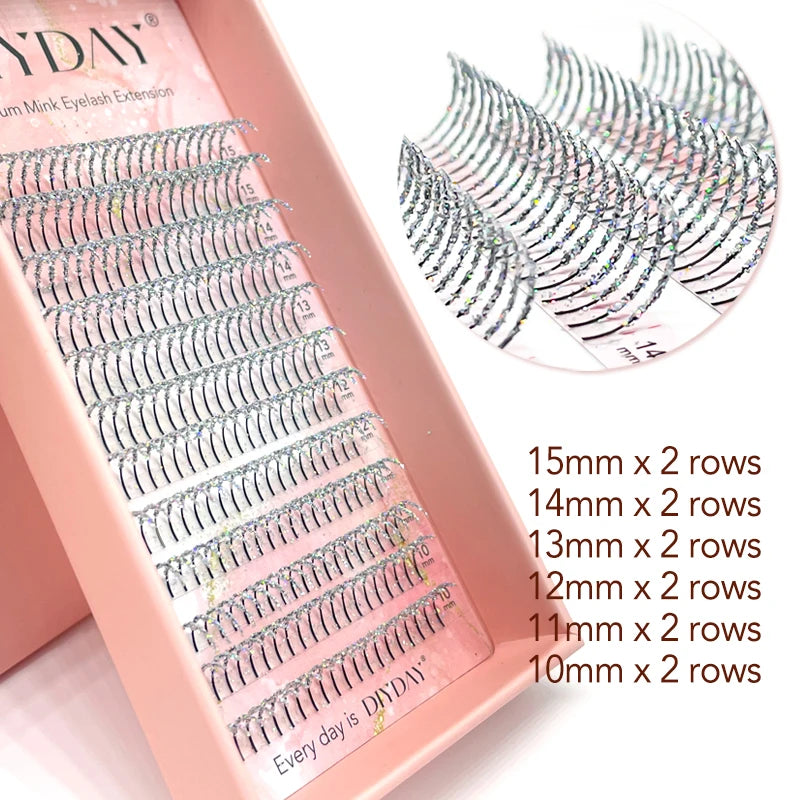 ✨ Kawaii Glittery Volume Lashes 🎉 - Premade Russian Fans for Spooky Glam! 🌈