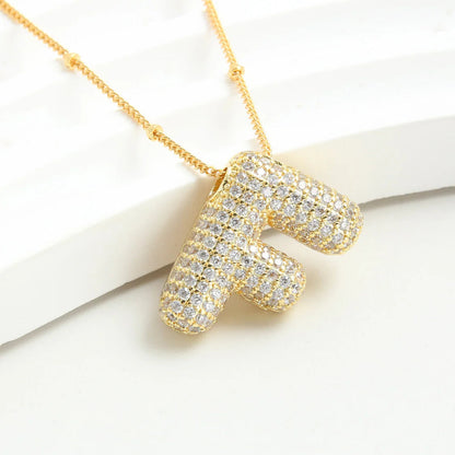 Kawaii Gold Plated Balloon Letter Necklace 🎈✨ | Chunky Initial Pendant Jewelry for Trendy Women 👩‍🎤💖
