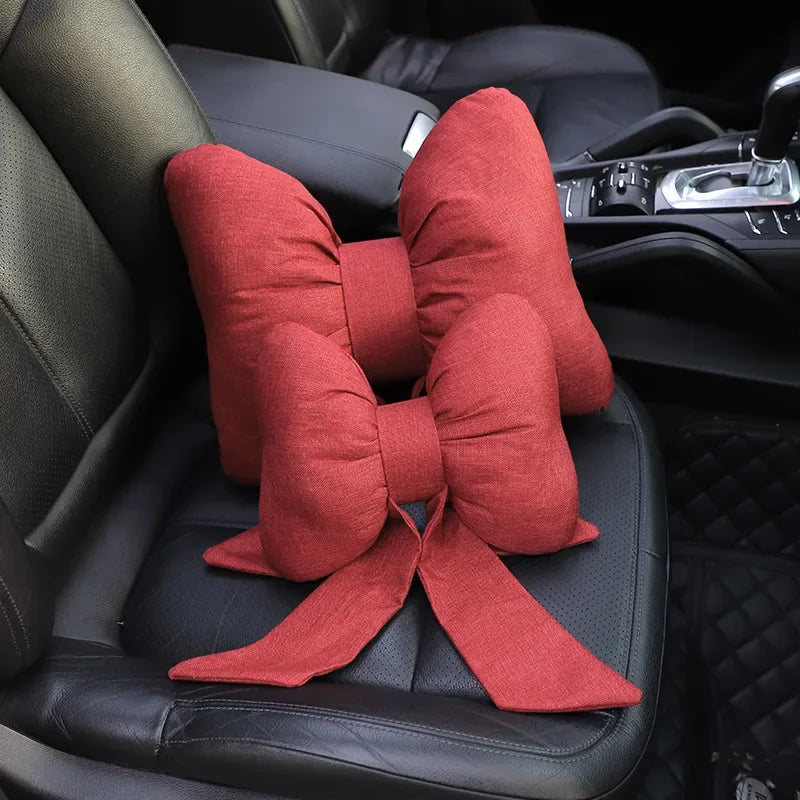 Adorable Pink Bow Car Head Pillow 🎀 | Cute Neck Support for All Seasons 🌸✨