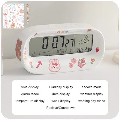 Kawaii Digital Alarm Clock 🌟 | Adorable Timekeeper with Fun Stickers 🎀 | Perfect for Students & Room Decor 💖