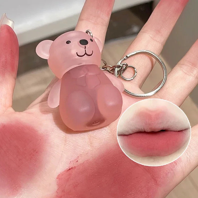 ✨ Adorable Bear Keychain Lip Mud - 12 Fun Colors! 💄 Matte & Waterproof Velvet Lipstick for All Skin Types 🌈 Long-Lasting Lips Makeup! 🐻