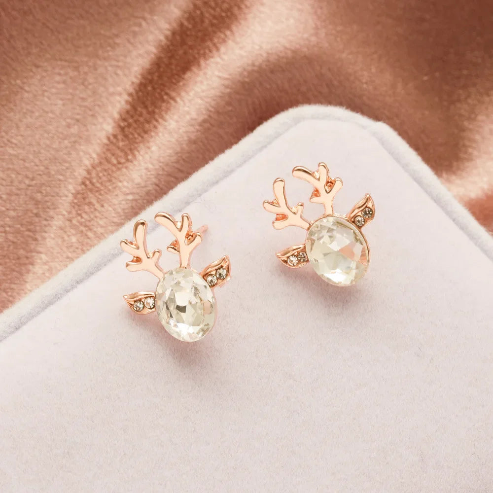Deer Stud Earrings Cute Antler Charm CZ Crystal Gift For Girls Women 🎀🦌✨