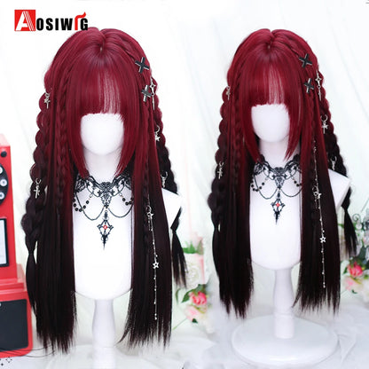 Cute Ombre Blonde & Black Double Ponytail Lolita Wig 🎀✨ - Kawaii Cosplay Hair with Bangs for Harajuku Style! 💖👸