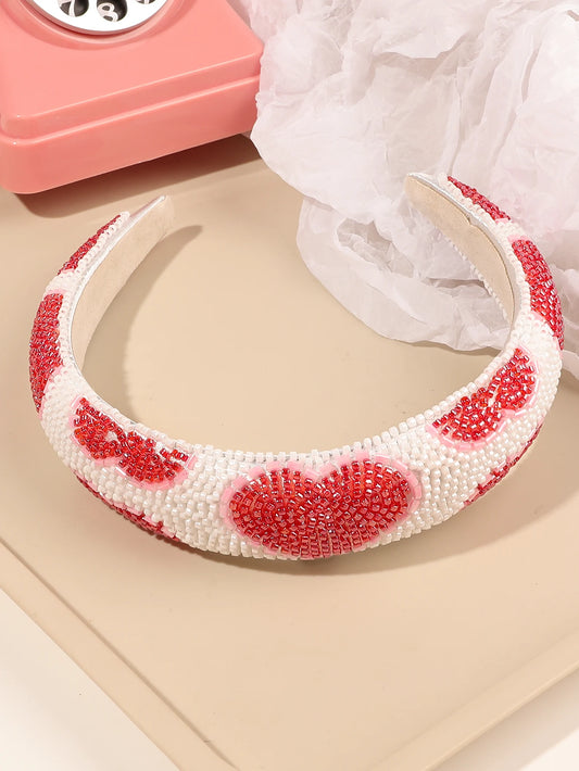 Cute Kawaii Heart Headband 🌟💕 | Bling Crystal Beaded Hairband for Valentine's Day 🎀 | Adorable Women's Hair Accessories