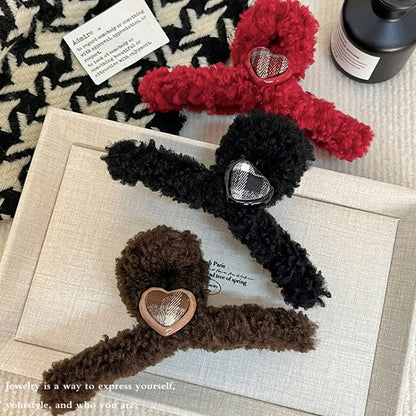 Kawaii Heart Plush Hair Claw Clip 💖 - Adorable Hair Accessory for Long Hair, Perfect for Women & Girls 🌟✨