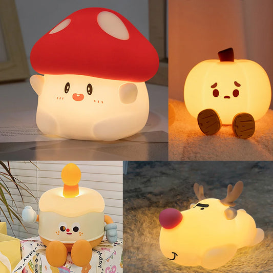 Adorable Kawaii Mushroom LED Night Light 🌙✨ - Cute Rechargeable USB Table Lamp for Nursery & Kids' Rooms 🎉🎁