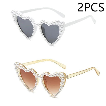 Kawaii Heart-Shaped Shimmering Pearl Sunglasses 💖✨ - Trendy Bling Casual Eyewear for Women 🌸🕶️