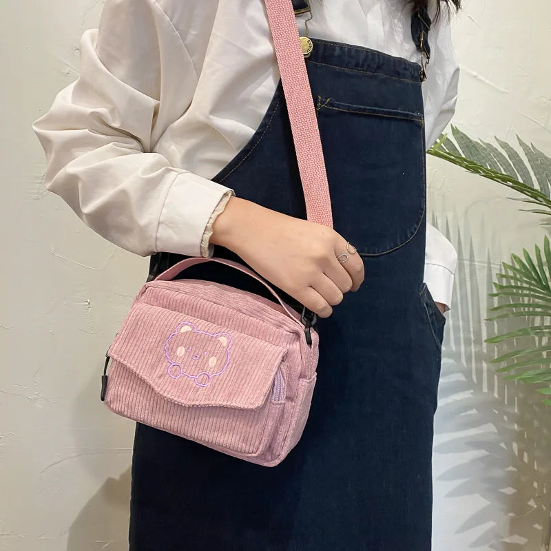 Kawaii Corduroy Crossbody Bag 🎒✨ - Adorable Solid Color Mini Shoulder Bag for Trendy Girls 💖 - Pixie Quill