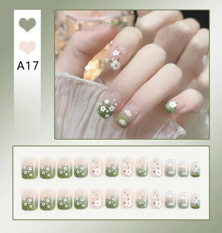 Kawaii Bunny Blossom 🌸✨ 24pcs Pink Flower Rhinestone Coffin Press-On Nails - Acrylic Nail Art for a Cute Touch! 🐰💖