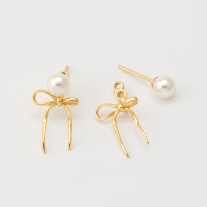 Kawaii Vintage Bowknot Pearl Butterfly Stud Earrings 🦋✨ Trendy Stainless Steel Jewelry for Women 2024
