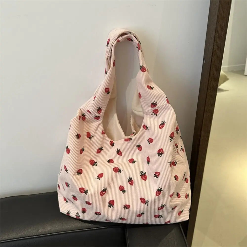 Strawberry Dream Tote 🍓✨ - Adorable Square Corduroy Bag for Stylish Girls! 🌸💖 - Pixie Quill