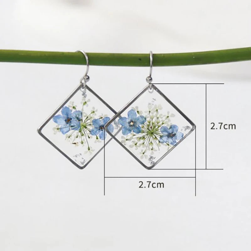 Elegant Pressed Flower Earrings For Women Natural Blue Floral Drop Earrings Handmake Epoxy Resin Plant Earring Jewelry Wholesale