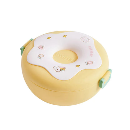 Kawaii Donut Cartoon Lunch Box 🍩✨ - Leakproof Bento Box for Kids | 3-Compartment Snack Container with Fork & Spoon 🥄🥗 | Perfect for School & Picnics!